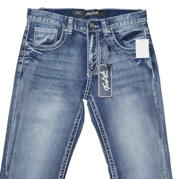 NEW True Luck Bootcut Jeans Men's Size 32x32 Thick Stitch Dark Wash BKE - Picture 4 of 8